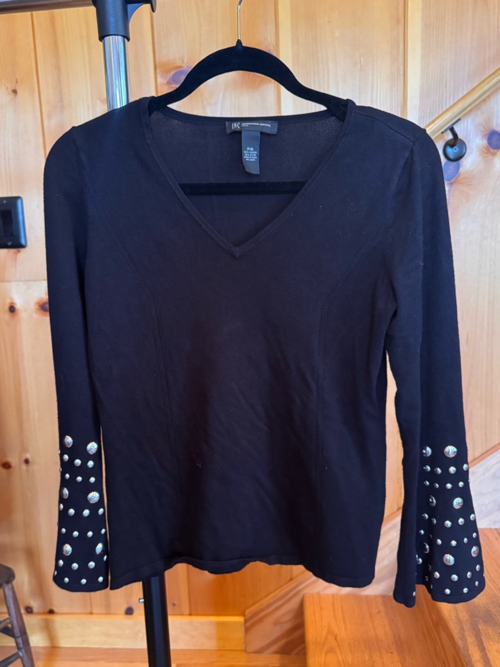 International concepts black bell sleeve silver studs medium
